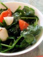 Fresh Spinach Salad With Radish, Tomato And Garlic Dressing