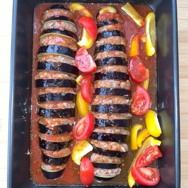 Aubergine Kebab ready for the oven