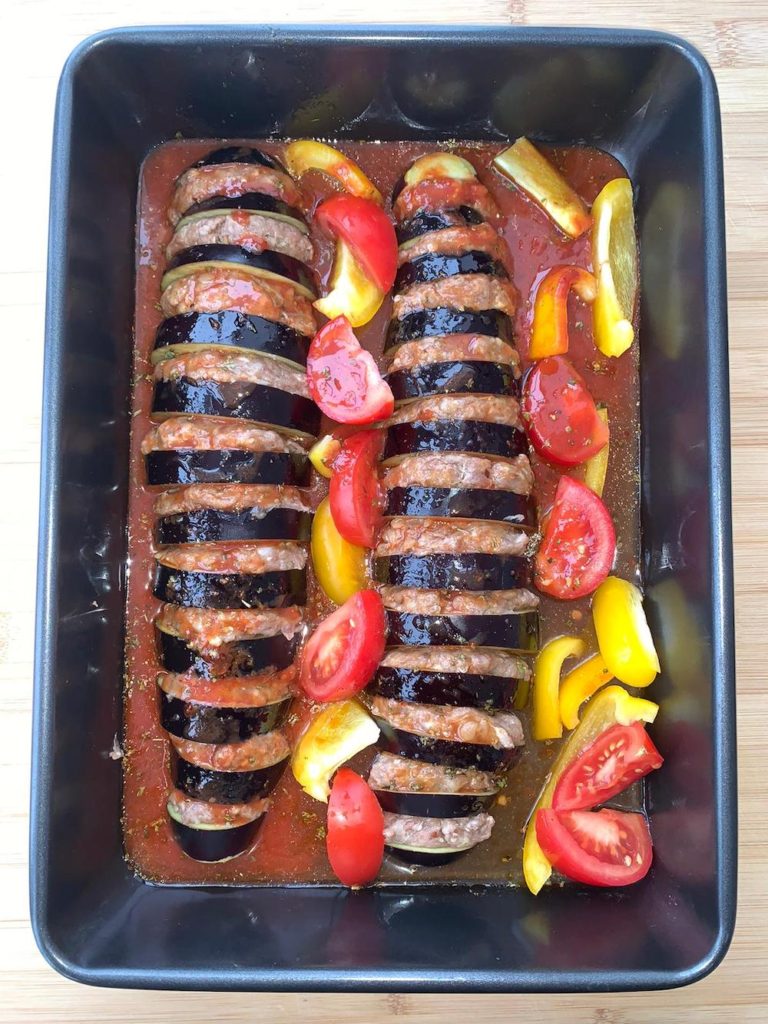 Aubergine Kebab ready for the oven