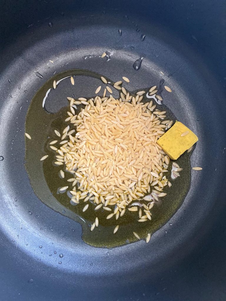 Orzo olive oil and chicken cube