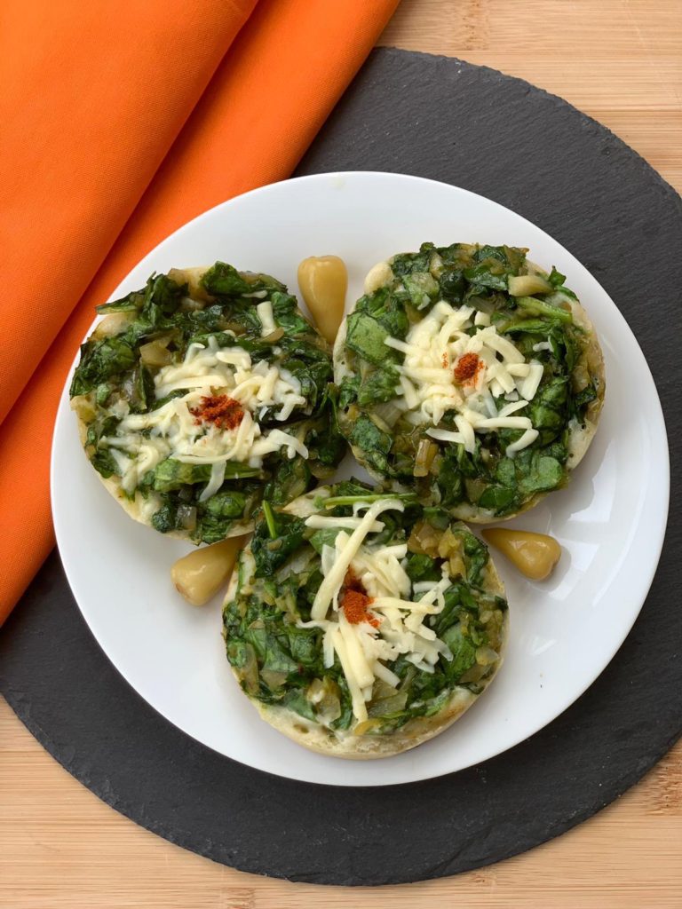 Savory mini pancakes with spinach
